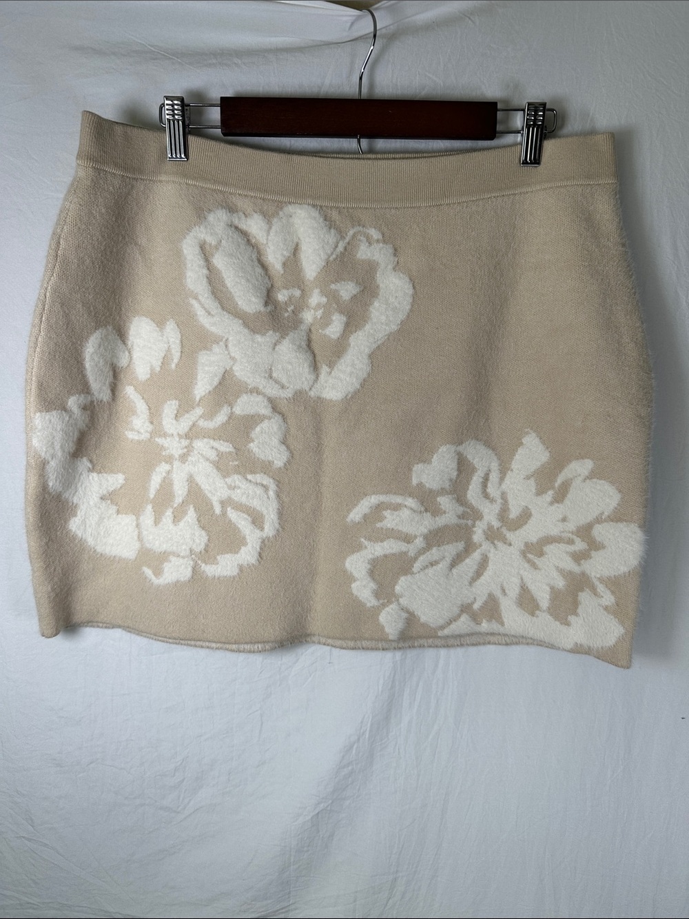 Anthropologie Beige Mini Skirt with White Floral Motif